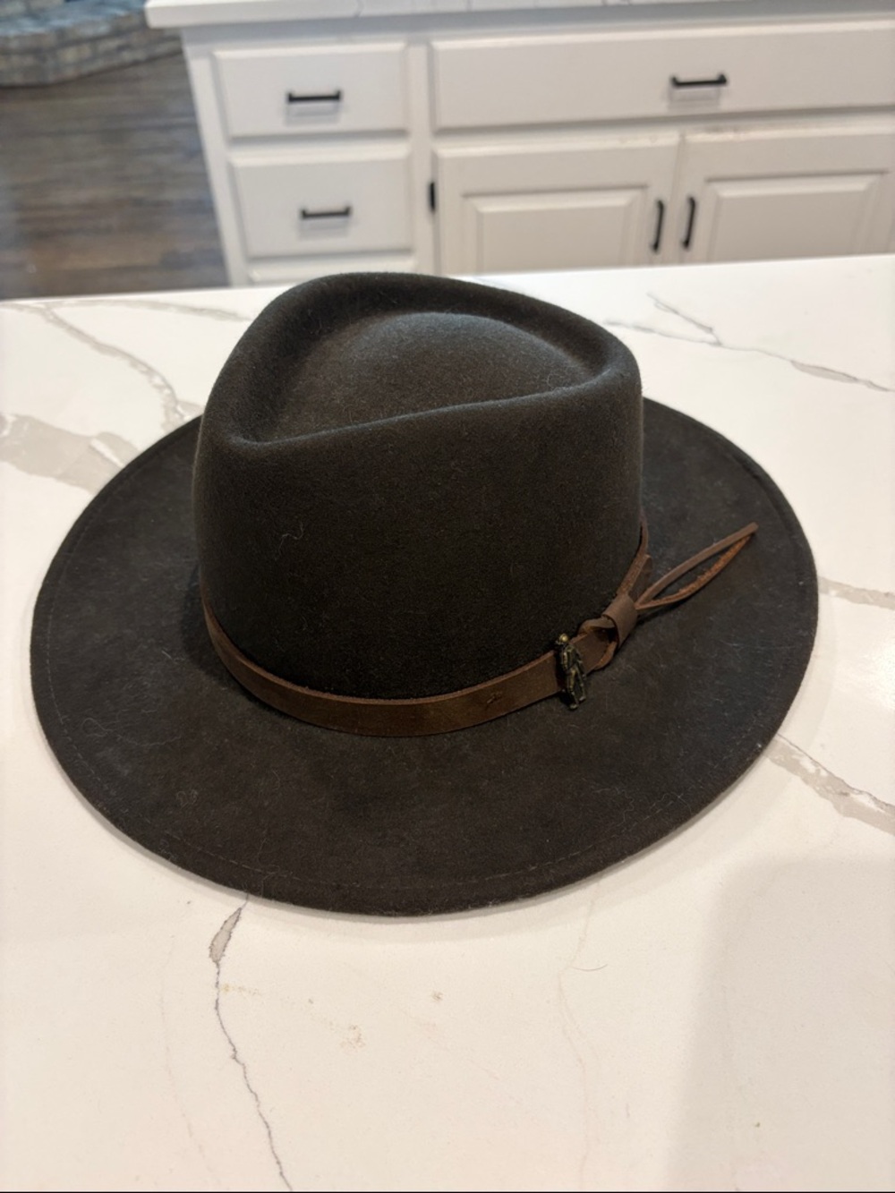 Men's Brown Wide-Brim Wool Fedora Hat with Leather Band